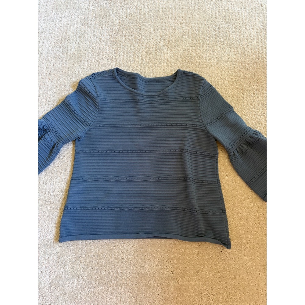White House Black Market Sweater Women S Blue Bell Sleeve Ribbed Knit